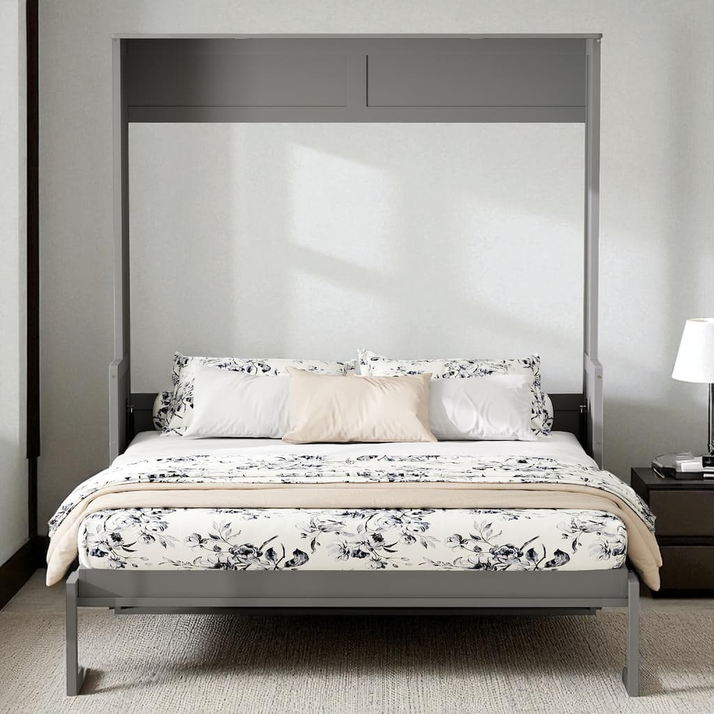 Queen Murphy Wall Bed with Desk, LED Lights & USB, Dual-Piston Lift, 600 lb Capacity, 6-8 in Mattress, No Box Spring