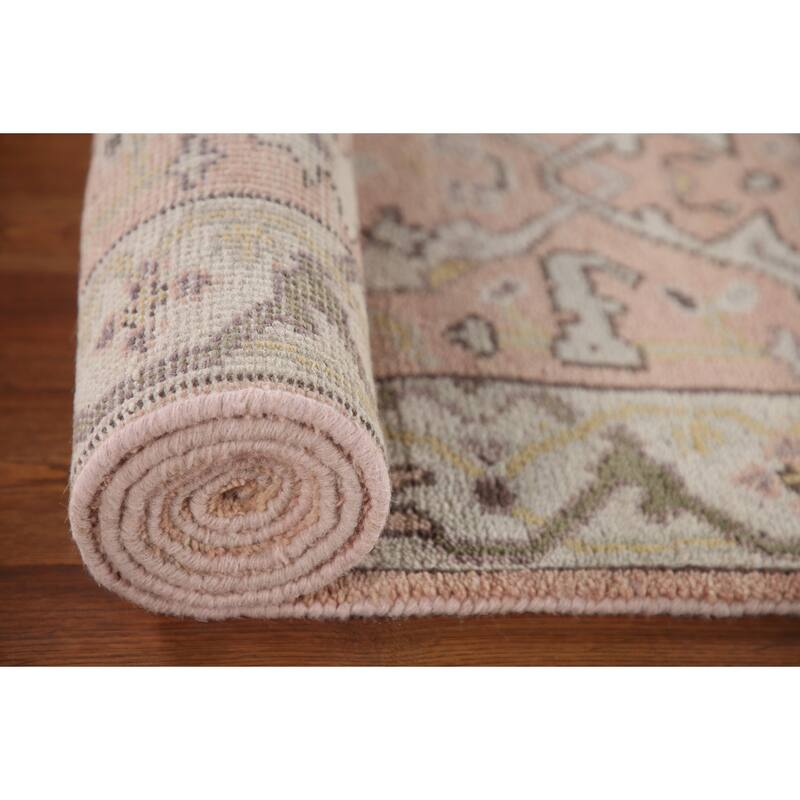 Pink Oushak Style Runner Rug Handmade Wool Carpet - 2'6"x 10'2"