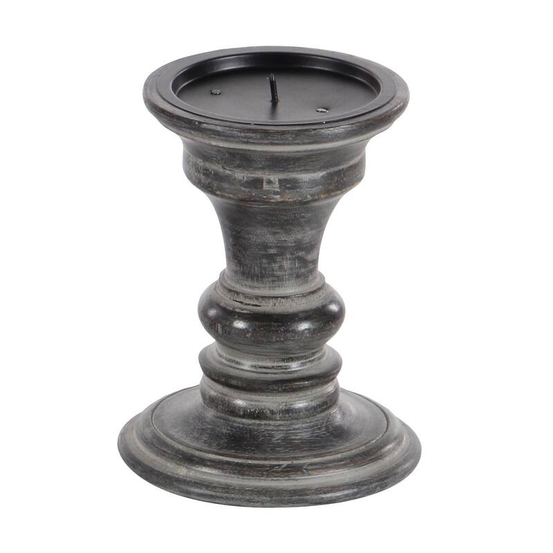 Black Mango Wood Traditional Candle Holder (Set of 3) - S/3 10", 8", 6"H