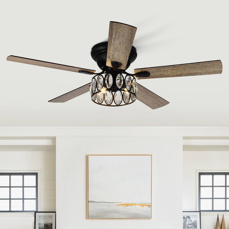 52 inch 5-Blade Flush Mount Crystal Ceiling Fan with Light Remote