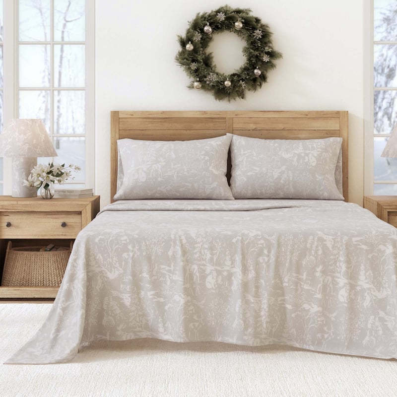 Linery & Co. Ultra-Soft Turkish Cotton Flannel Holiday Print Sheet Set - Queen - Storybook Creatures