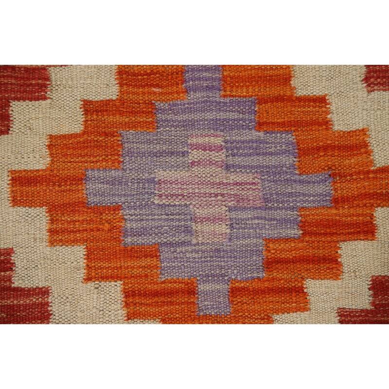 Geometric Reversible Kilim Oriental Accent Rug Flatweave Wool Carpet - 3'4"x 5'2"