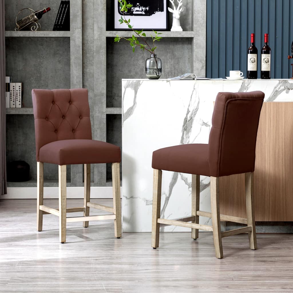Carter 24" Classic Button Tufted Counter Stool Gray Finish (Set of 2)