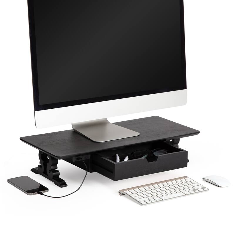 Jani Wood Monitor Stand Riser Desk - Ergonomic Design Stand, Desktop Organizer Table for Home, Office Workspace, Gaming Desk - Black