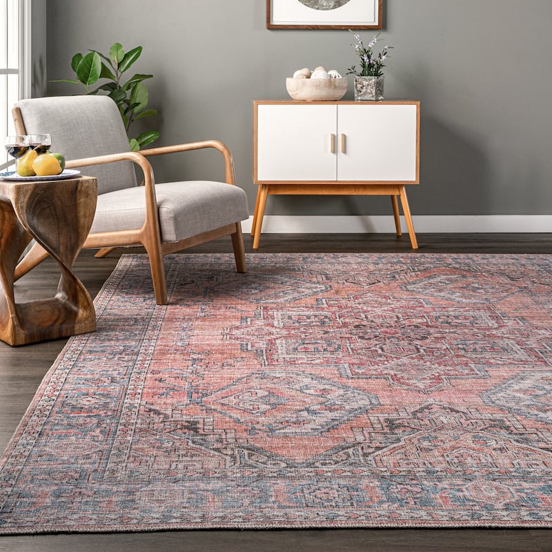 Nuloom Maple SpinClean Machine Washable Floral Medallion Area Rug
