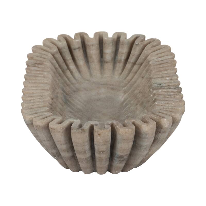 Decorative Wavy Marble Bowl with Ribbed Texture -Home Decor - 16", Tan