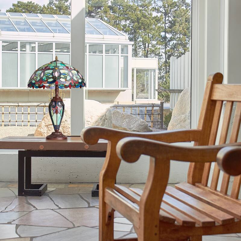 Winslow River of Goods Victorian Double Lit Stained Glass Dome Shade 24.5-Inch Table Lamp - 17.25" x 17.25" x 24.5"