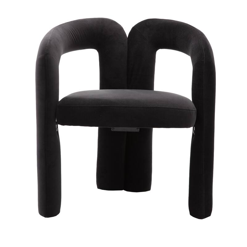 Black Modern 25.2" Upholstered Accent Chair with Curved Circular Backrest and High-Density Foam (Set of 2)