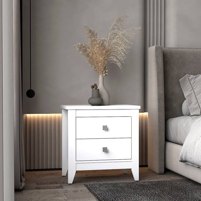 White Windsor Nightstand with 2 Drawers, Modern Style, Durable Manufactured Wood, 24.25" Height - White