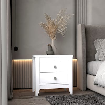 White Windsor Nightstand with 2 Drawers, Modern Style, Durable Manufactured Wood, 24.25" Height