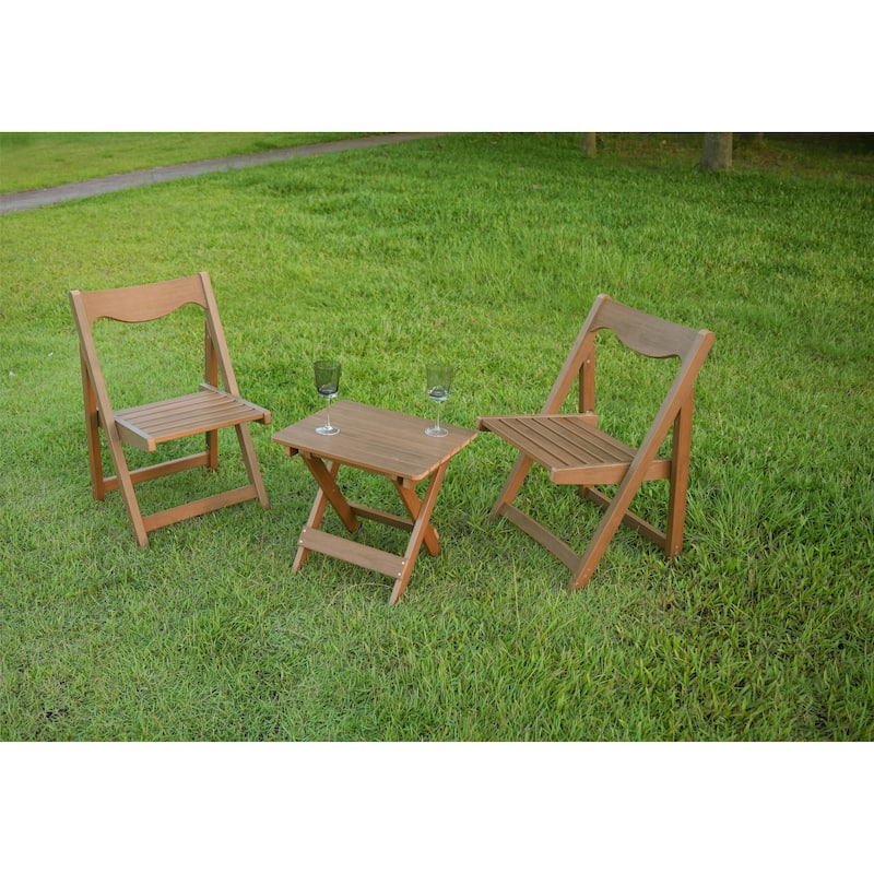 Outdoor Bistro Set Foldable Small Table And Chair Set With 2 Chairs And Rectangular Table, Teak