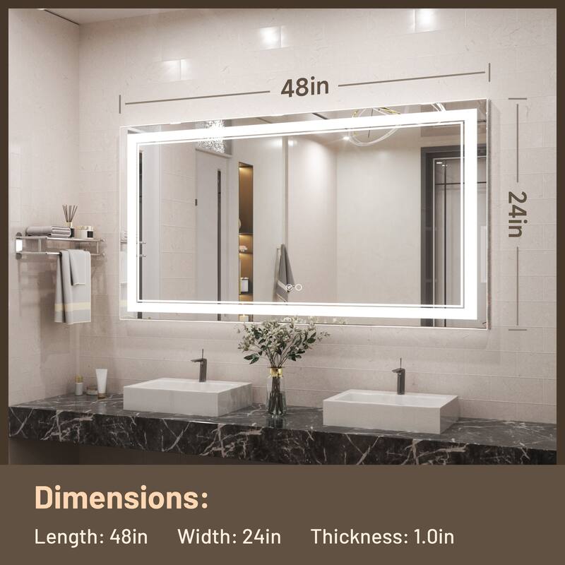 Keonjinn LED Front Light Bathroom Vanity Wall Mirror, 3 Color Temperatures, Anti-fog
