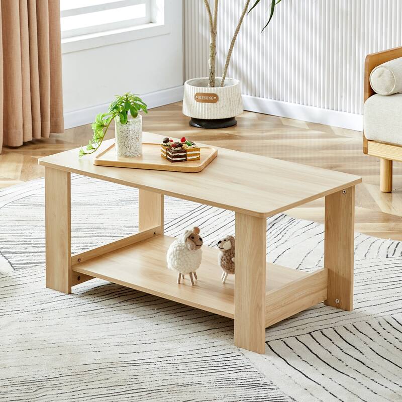 35.4" Modern Rectangular Coffee Table with Storage Shelf for Living Room, Bedroom and Study Room - Natural Wood