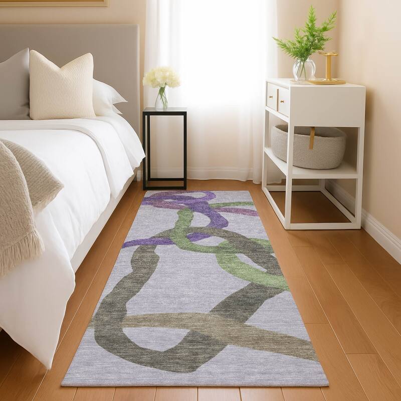 Machine Washable Indoor/ Outdoor Abstract Links Chantille Rug