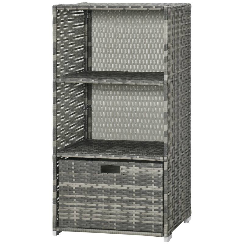 Pool Towel Rack Plastic Rattan Storage Organizer Waterproof Storage Organizer with 2 Shelves and Basket Drawer for Spa Pool