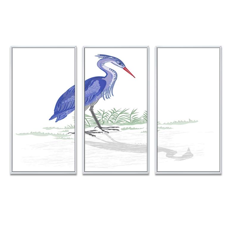 Designart "Heron Bird Looking At Reflection" Farmhouse Framed Canvas