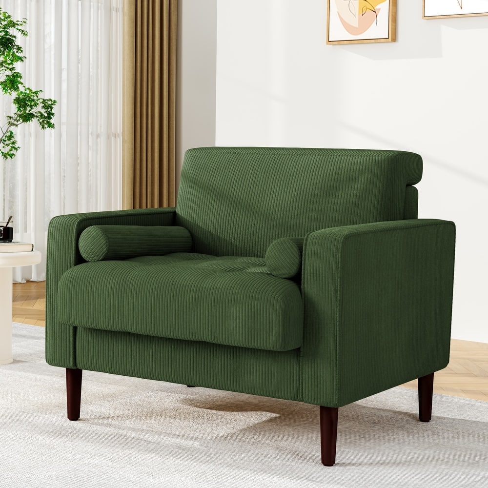 UIXE Upholstered Wide Comfy Accent Club Chair with Wood Leg - 34.6" W x 30.6" D x 28.7" H