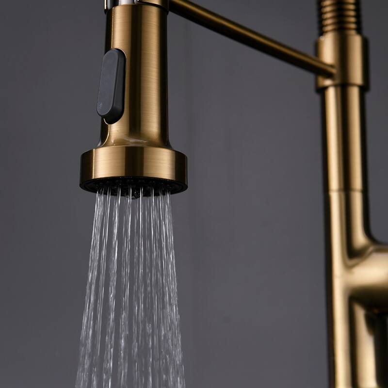 Single Handle Commercial Kitchen Sink Faucet With Pull Down Sprayer Modern Spring Single Hole Basin Taps Brushed Gold