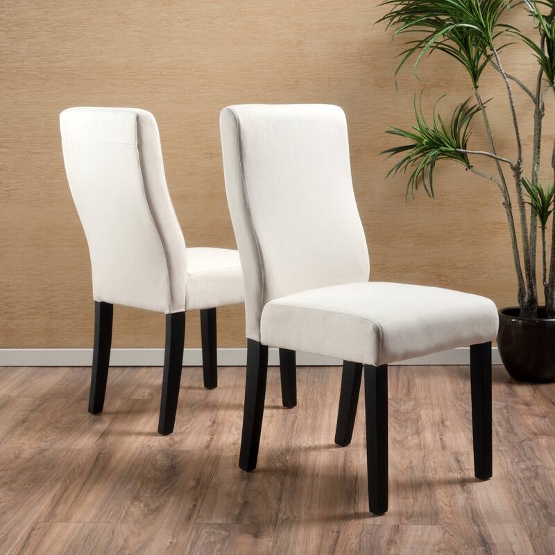 Upholstered Dining Chairs Set of 2, Modern Fabric Dining Room Kitchen Side Chair with Wood Legs for Restaurant/Cafe - Ivory