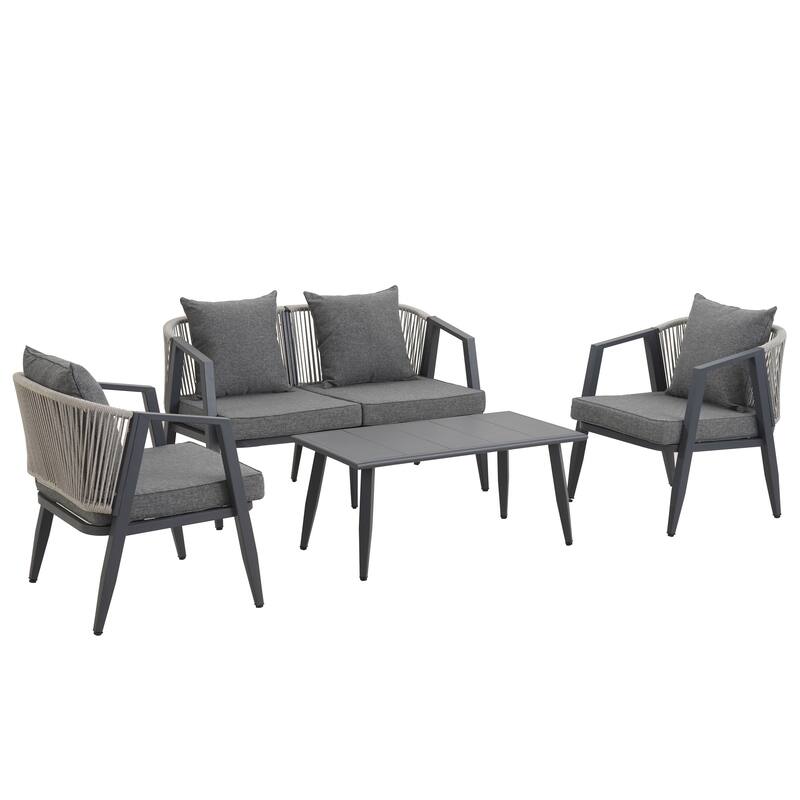4-Piece Outdoor Iron Sofa Set with Coffee Table & Cushions