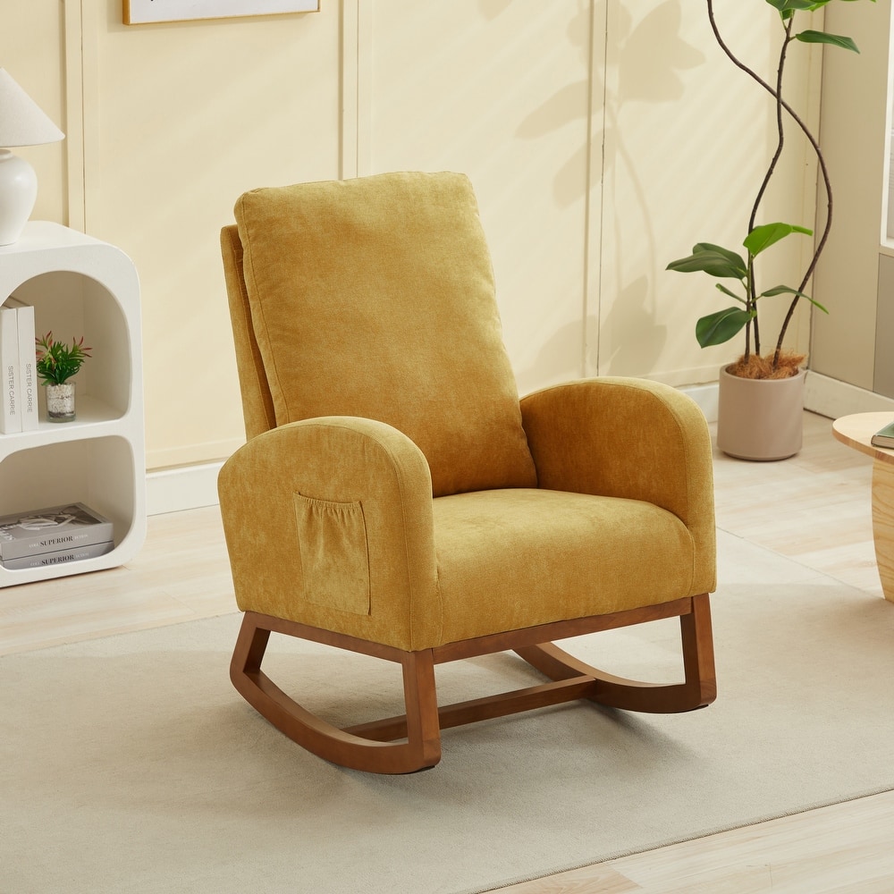 Upholstered Rocking Chair Nursery Chair with High Back and Side Pocket