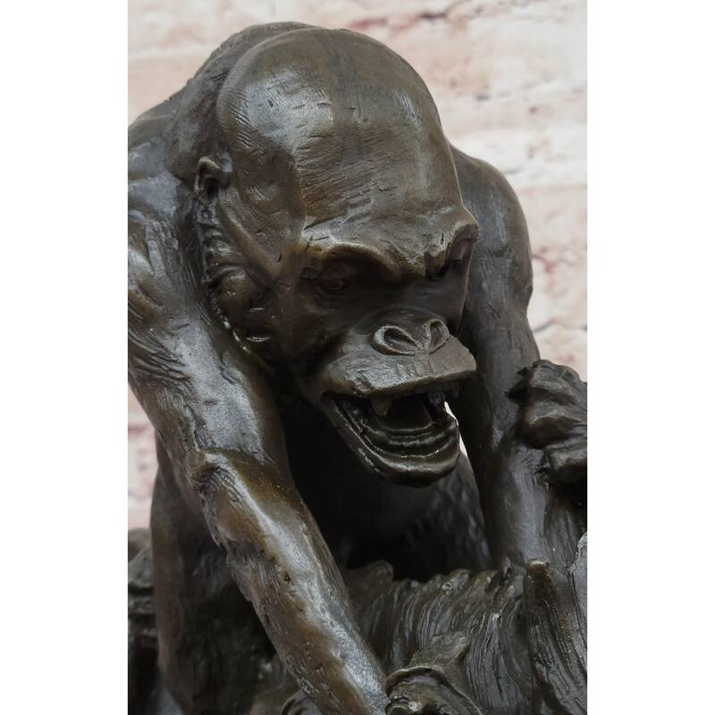 Bronze Sculpture Statue Of A Imitative Gorilla Vs. Imitative Lion By Clovis Edmon Mon