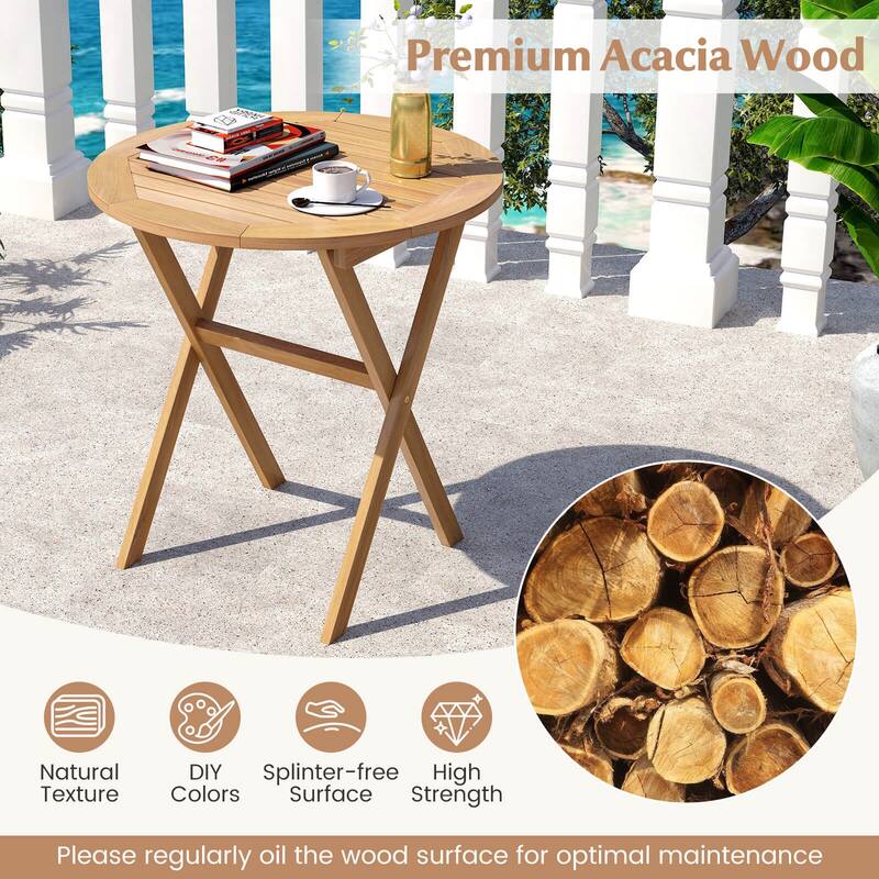Costway Outdoor Side Table with Slatted Tabletop & X-Shaped Structure - See Details