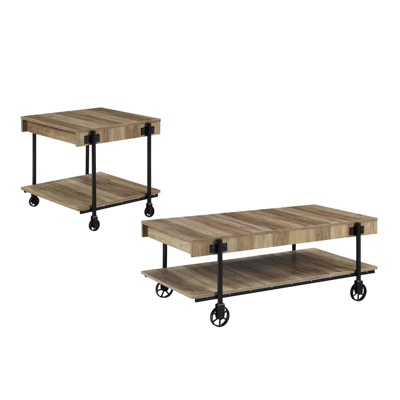 Hyssop Farmhouse Steel 2-Piece Coffee Table Set with Shelf by Furniture of America