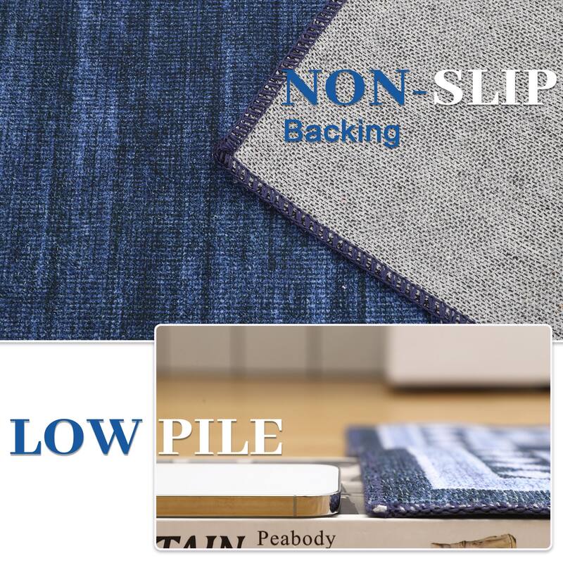 Modern Bordered Rug Non Slip Low Pile Area Rugs for Living Room, Machine Washable Area Rugs Soft Throw Rugs