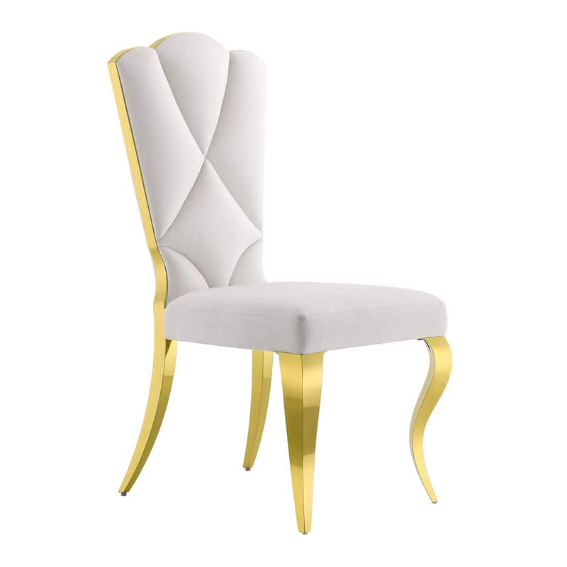 Modern Gorgeous High Back Dining Chairs White Velvet Upholstered Dining Room Chairs with Gold Metal Legs