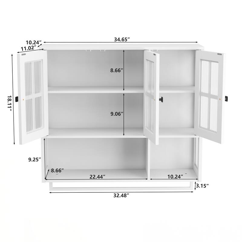 Bathroom Wall Cabinet, 3-Door Wooden Wall Cabinet with Open and Hidden Storage Space, Medicine Cabinet with Glass Door
