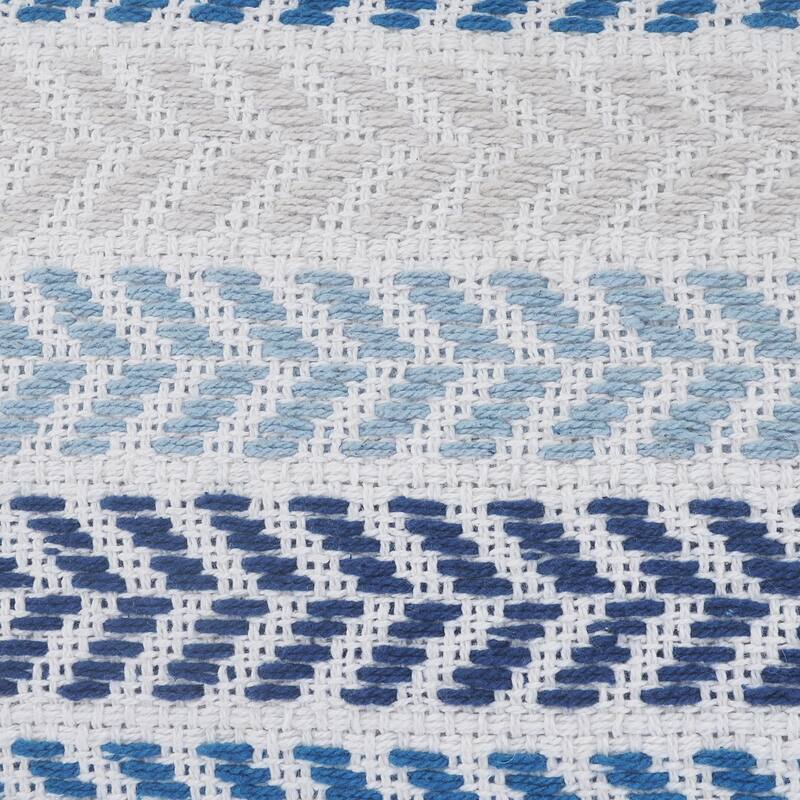 Handwoven Coastal Chevron Throw Pillows - 18" - Blue and Cream - Set of 2