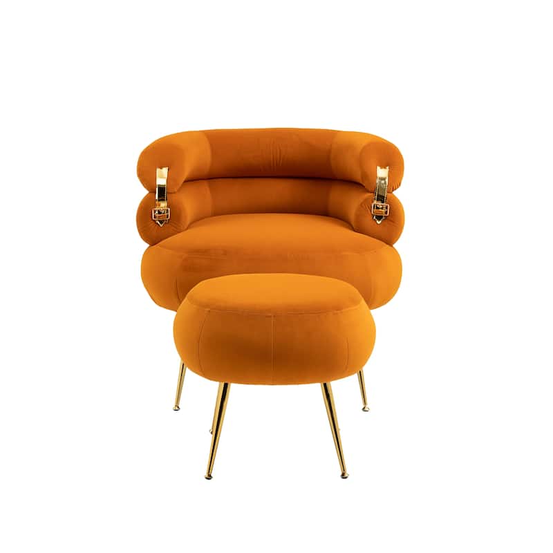 Velvet Upholstered Tubulous Accent Chair With Ottoman