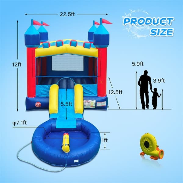 Vinyl Inflatable Bounce House with Water Guns,Slides, Basketball Hoop and 1100-Watt Blower - 22.5x12x25.5ft