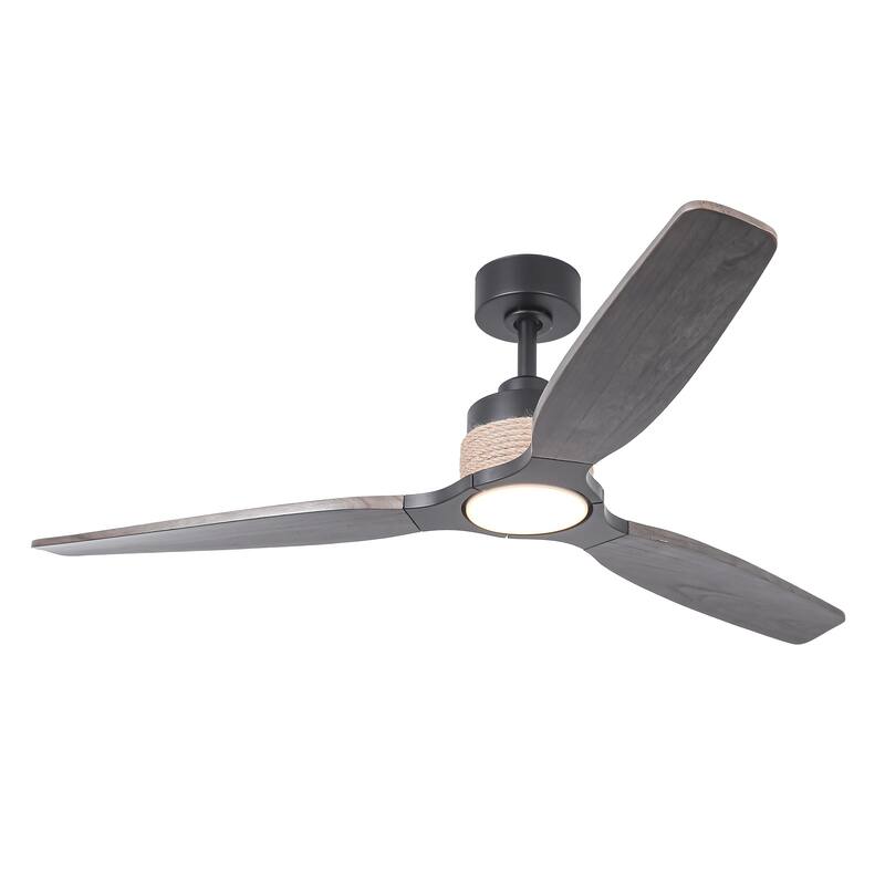 Parrot Uncle 56" Transition Black Solid Wood Jute 3CCT LED Ceiling Fan with Light and Remote