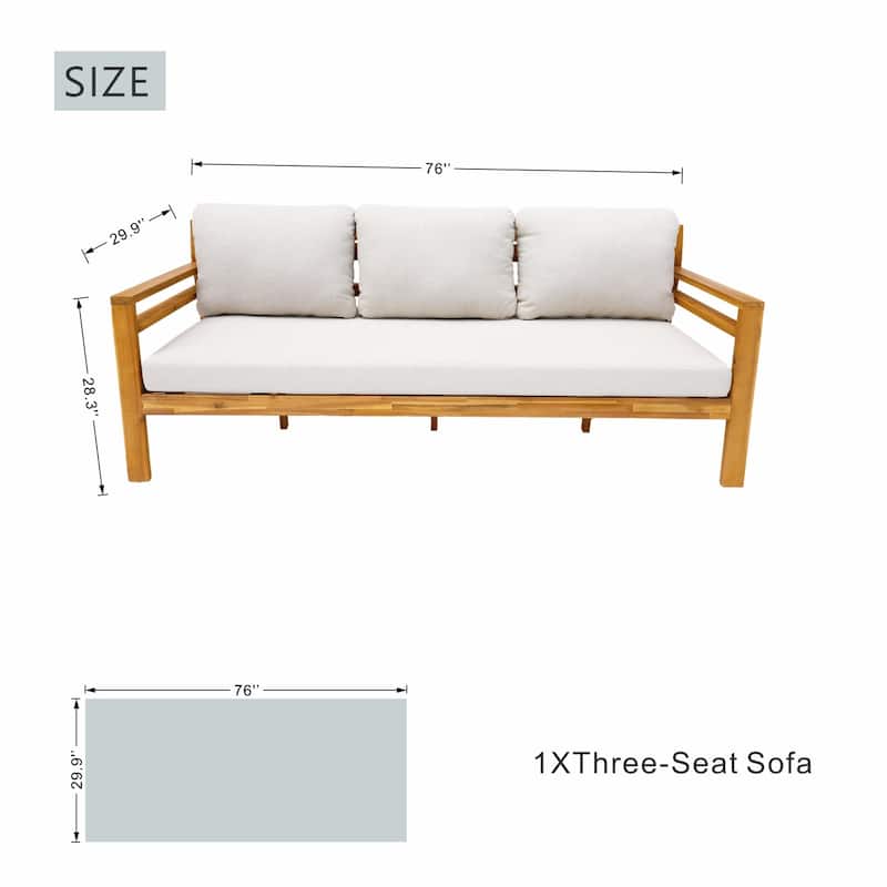 Modern Outdoor Acacia Wood Sofa with Cushions and Wooden Armrest