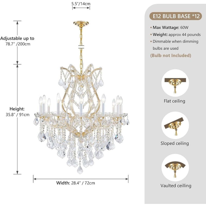 KAYLA Large Crystal Chandelier-24-Light Chandelier Light Fixture Modern Maria Theresa Crystal Chandeliers