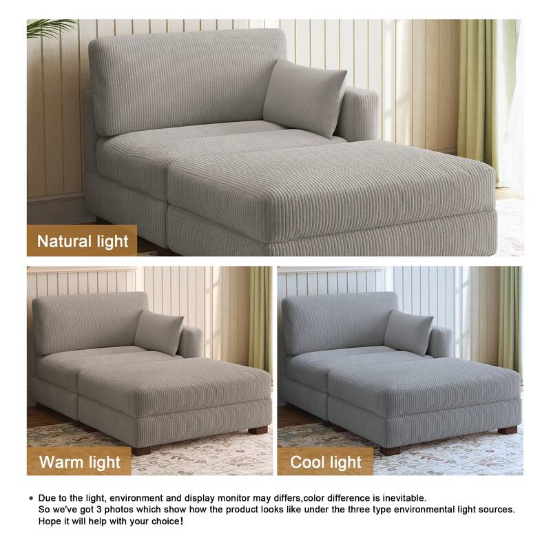 Modern Corduroy Upholstered Sectional Chaise Lounge with Ottoman