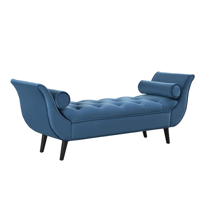 Christopher Knight Home - Quillon Velvet Tufted End of Bed Bench with Solid Wood Legs and 2 Pillows