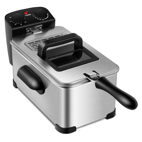 3.2 Quart Electric Stainless Steel Deep Fryer with Timer - 21.5" x 9.5" x 8.5" (L x W x H)