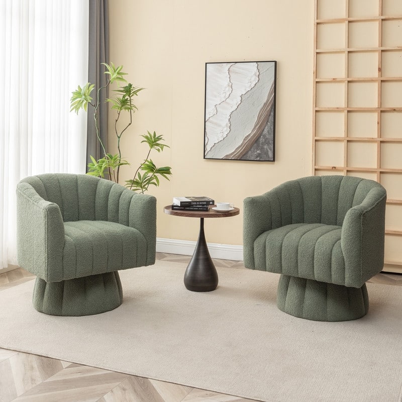 SEYNAR Modern Glam Velvet Upholstered Round Swivel Accent Barrel Chair Set of 2