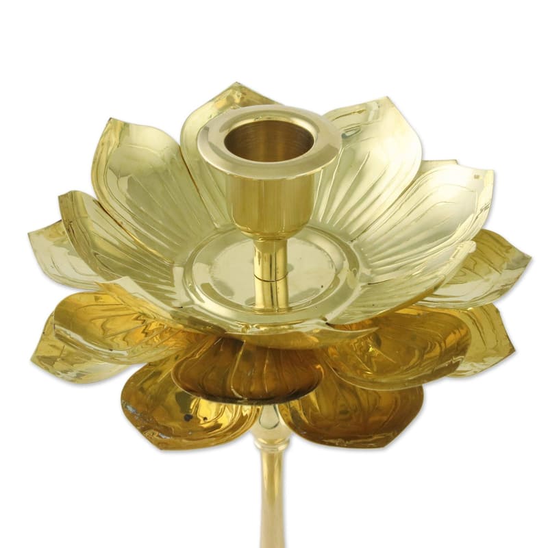 Handmade Large Luminous Lotus Brass candlesticks (Thailand)
