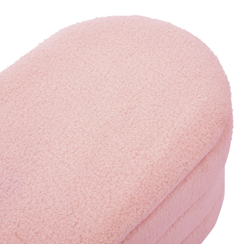Sherpa Fabric Storage Ottoman with Wood Legs Elegant Bench for Bedroom Living Room