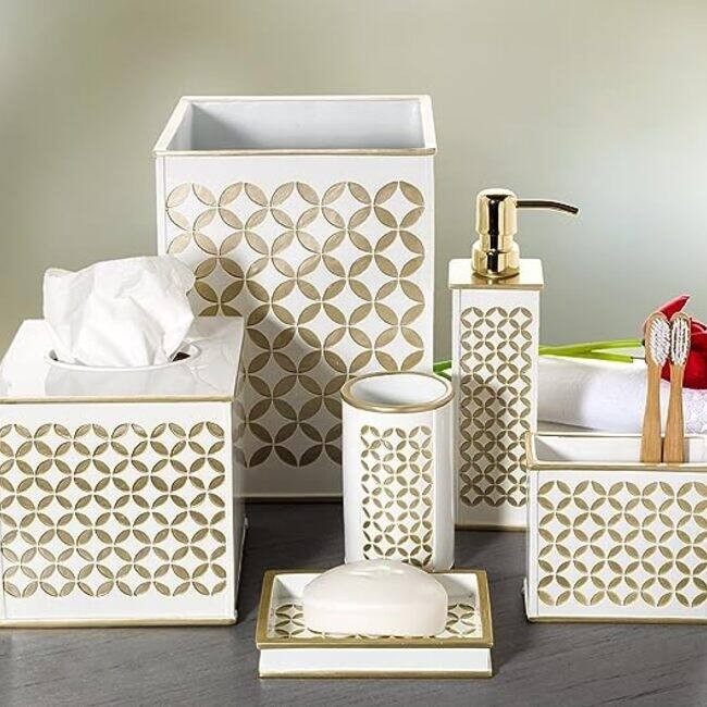 Creative Scents Diamond Lattice White Tissue Box Cover Square - White/Gold