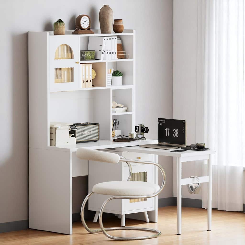 KISRAIS Office Desk with 90 Degree Rotating Desktop for Study, Home Office, Bedroom and Living Room
