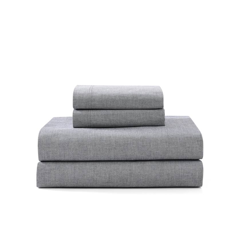 Tommy Hilfiger Washed Cotton Chambray Sheet Set - Grey - Queen