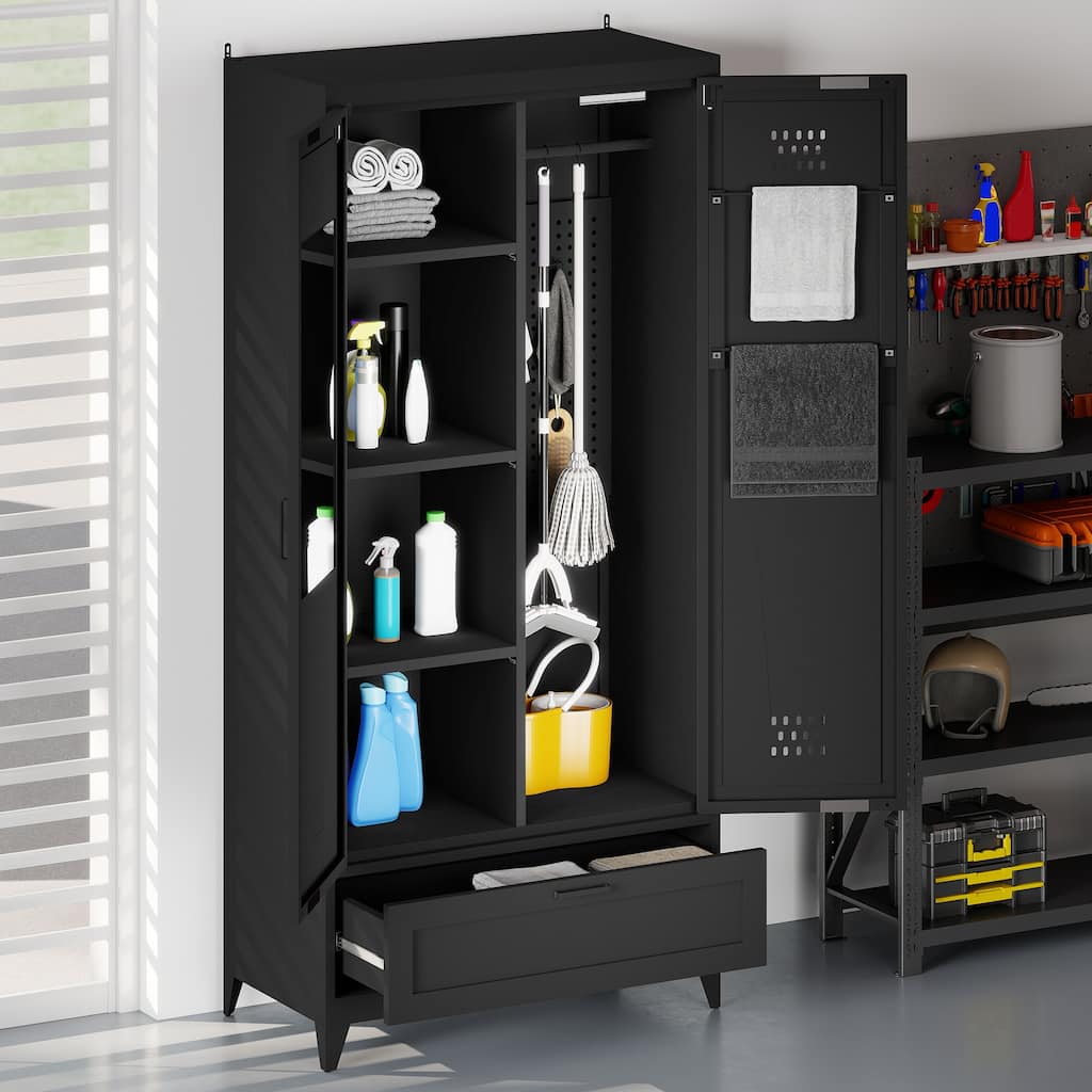 Metal Garage Storage Tool Cabinet with Doors and Adjustable Shelves