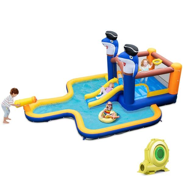 slide 2 of 12, Costway Inflatable Water Slide Park Bounce House Splash Pool Water - See Details Multi - See Details - Kids