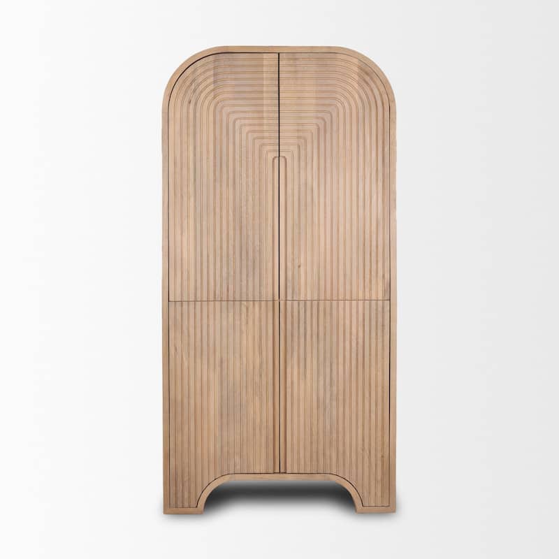 Sorina Reverse Fluted Light Brown Wood Curio Cabinet - 36.0L x 17.0W x 72.0H