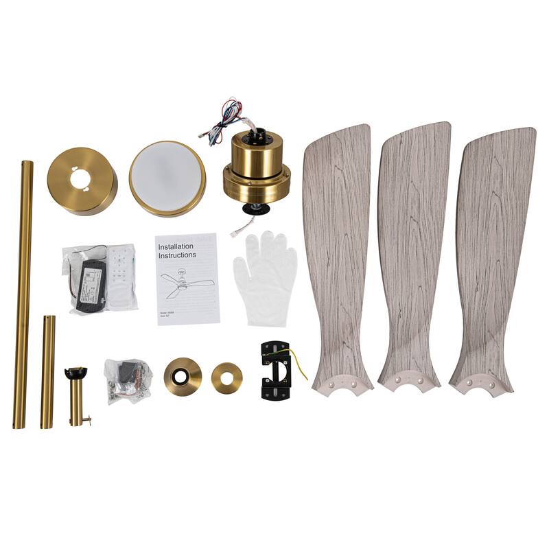 52 Inch 3-Blade LED Indoor&Outdoor Ceiling Fan with Light and Remote